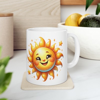 Creative Pixel Store SMILING SUN Printed Both Sides Ceramic Coffee Mug(325 ml)