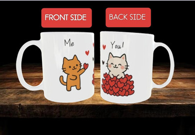 soanstar Cute Couple Cat Love Printed Ceramic Coffee Ceramic Coffee Mug(325 ml)