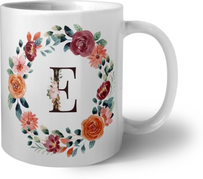 Phirki Studio Floral Alphabet E Ceramic Coffee Mug(325 ml)