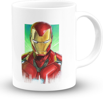 The Desi Monk Iron man Printed White Microwave and Dishwasher Safe 330ml Ceramic Coffee Mug(330 ml)