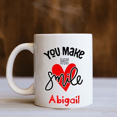 badri creations You Make Me Smile Abigail White Ceramic Coffee Mug(350 ml)