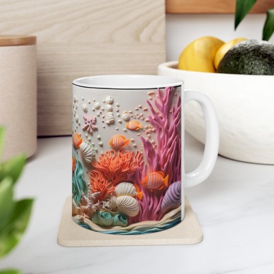 Creative Pixel Store Ocean 3D Under The Sea Print Coffee/Milk Ceramic Coffee Mug(325 ml)