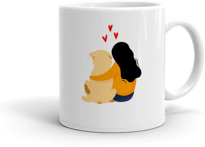 Clapcart Dog and Girls Cartoon Designer Printed Ceramic Coffee Mug(325 ml)