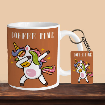 VM SHOPPING MALL Coffee Time R-R Ceramic Coffee Mug(330 ml, Pack of 2)