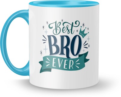 MUGKIN Special Best Bro Ever Printed Inner&Handle Coloured (Blue16) Ceramic Coffee Mug(350 ml)