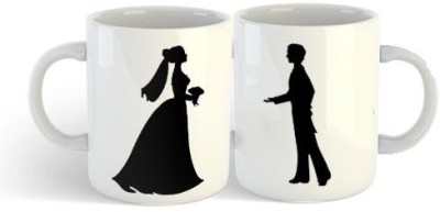 CHARMING Bride And Groom Couple Printed Couple Combo Coffee Ceramic Coffee Mug(330 ml, Pack of 2)