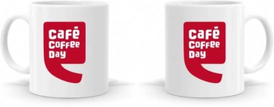 R CREATION CCD logo printed white and red mug Ceramic Coffee Mug(325 ml, Pack of 2)