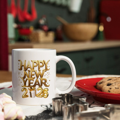Zipcartz New Year Theme Printed White Gift Cup for Family & Friends Ceramic Coffee Mug(300 ml)
