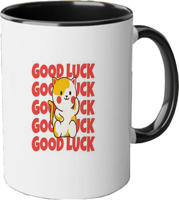 CHARMING Good Luck Printed Three Tone Black Ceramic Ceramic Coffee Mug(350 ml)