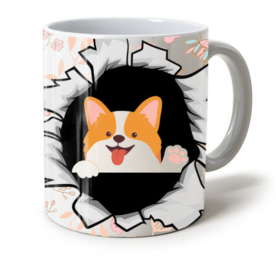 Vihaan Fashions Happy Puppy with Floral Background Printed Ceramic Coffee Mug(350 ml)