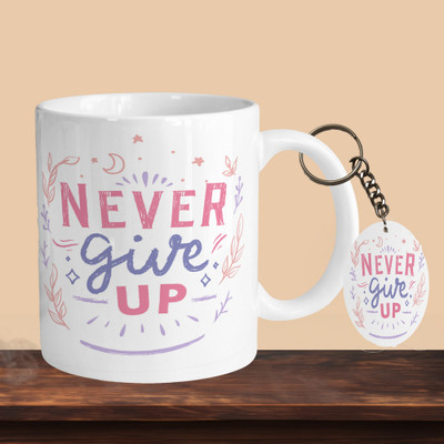 VM SHOPPING MALL Never Give Up 01 R-O Ceramic Coffee Mug(330 ml, Pack of 2)