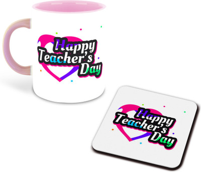 FLEXERSTYLE NEW2025-Teachers Day Printed Pink Coffee With Coaster- D10 Ceramic Coffee Mug(325 ml)