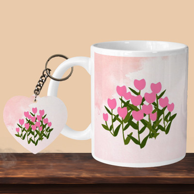 VM MALL 101_Love Flowers L-H Ceramic Coffee Mug(330 ml, Pack of 2)
