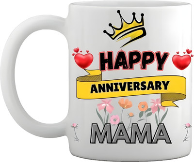 AKSWASTIK Happy Anniversary for printed Coffee MAMA and MAMI Ceramic Coffee Mug(350 ml, Pack of 2)
