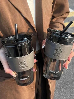 Wallsenterprise 2 Reusable Glass Travel Sipper Tumbler with Straw & Lid Tea Glass Coffee Glass Coffee Mug(400 ml, Pack of 2)