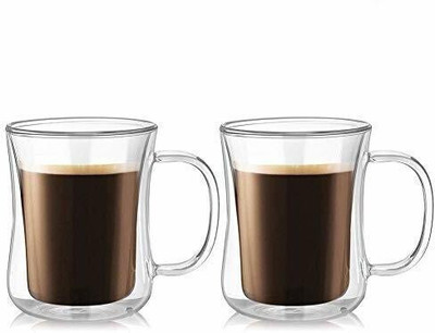 Baskety Double Wall Insulated Glass Espresso Cups , 200ml Set of 2 i24 Glass Coffee Mug(200 ml, Pack of 2)