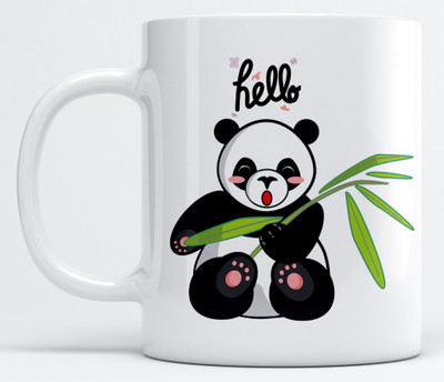 LOROFY Cute Hello Panda Printed White Ceramic Coffee Mug(350 ml)
