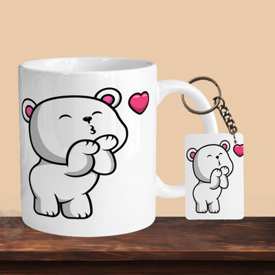 VM SHOPPING MALL Teddy R-R Ceramic Coffee Mug(330 ml, Pack of 2)