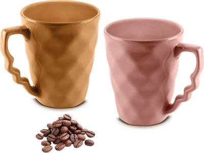 Urban Chef PRISM Ceramic Handcrafted Shine Matte PINK & BROWN- Microwave Safe Coffee / Milk with Handle Ideal Best For Self Use Or Gift for Friends, Anniversary, Birthday ( Set of 2, 225 ML EACH ) Ceramic Coffee Mug(225 ml, Pack of 2)