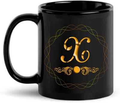 LOROFY Letter Alphabet X Printed Gold Design Ceramic Coffee Mug(350 ml)