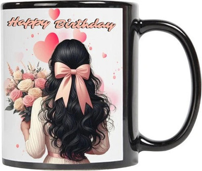 Nibhanshani Black Happy Birthday Ceramic Coffee Mug(330 ml)