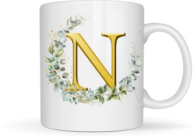 VK Fashion VkFashion Alphabet Printed N Ceramic Coffee Mug(350 ml)