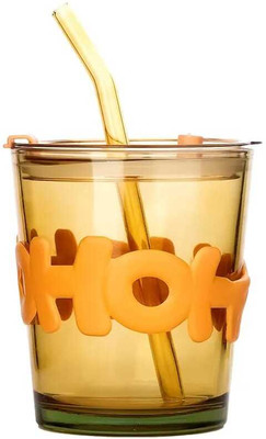 VIBEKRAFTS Trendy Glass Sipper Bottle with a sleeve and Straw Glass Coffee Mug(350 ml)
