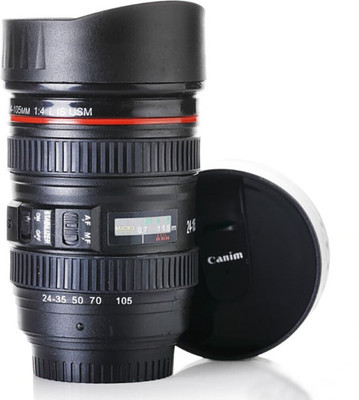 Bhakhand Multi Purpose Steel Insulated Camera Lens Shaped Travel Coffee Flask With Lid Plastic Coffee Mug(400 ml)