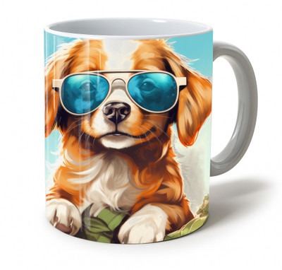 Vihaan Fashions Cute Puppy Wearing Sunglass Printed Ceramic Coffee Mug(350 ml)