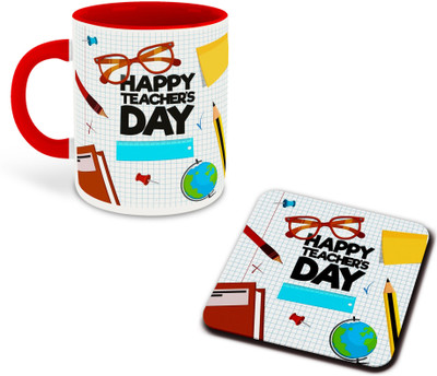 FLEXERSTYLE NEW2025-Teachers Day Printed Red Coffee With Coaster- D18 Ceramic Coffee Mug(325 ml)