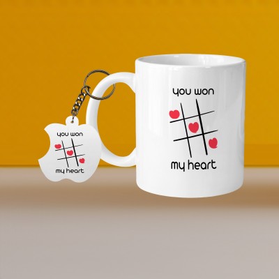 VM SHOPPING MALL Perfect for Coffee and Tea - With Keychain VM You Won My Heart L A Ceramic Coffee Mug(329 ml, Pack of 2)