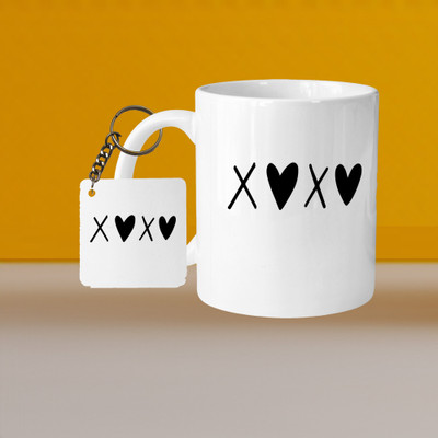 Printhorizon 101_Perfect for Coffee and Tea - With Keychain VM Xoxo L S Ceramic Coffee Mug(333 ml, Pack of 2)