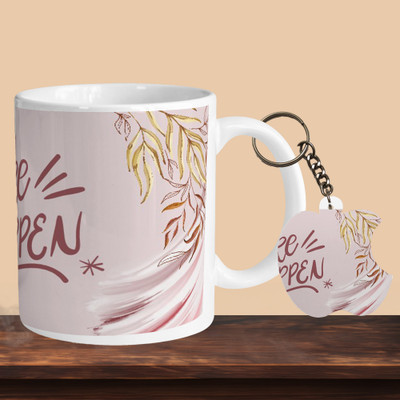 VM SHOPPING MALL Make It Happen R-A Ceramic Coffee Mug(330 ml, Pack of 2)