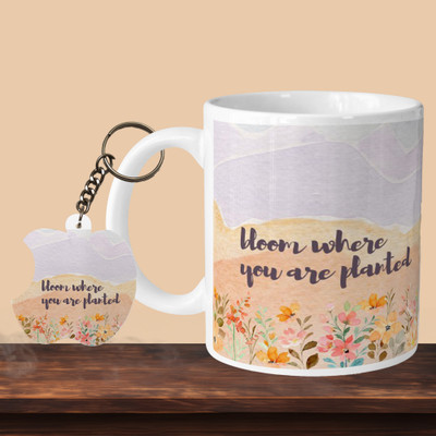 VM MALL 101_Bloom Where You L-A Ceramic Coffee Mug(330 ml, Pack of 2)