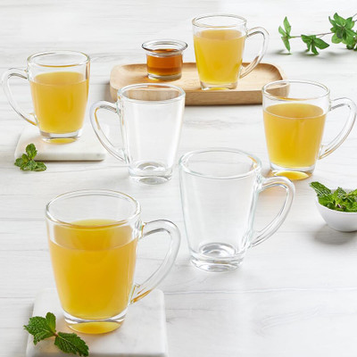 BOROSIL Serene 195 ml Tea/Coffee Set of 6pc, Borosilicate Tuff Glass, Microwave Safe Glass Coffee Mug(195 ml, Pack of 6)