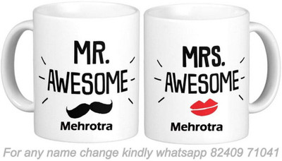 GNS Nation Mehrotra Wifey Husband Couple Surname Romantic Love Anniversary Gift 02_GN Ceramic Coffee Mug(325 ml, Pack of 2)