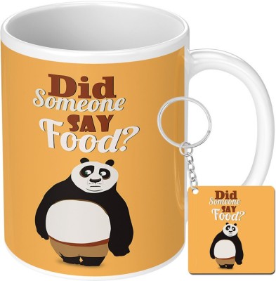 TrendoPrint (NW-105) Did Someone Say Food Panda Printed 1(Cup +Keychain) Ceramic Coffee Mug(350 ml, Pack of 2)