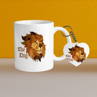 VM SHOPPING MALL Premium 330ml Ceramic White Coffee - she king- With Heart Keychain Ceramic Coffee Mug(330 ml, Pack of 2)