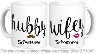 GNS Srivastava Wifey Husband Couple Surname Romantic Love Anniversary Gift 01_0407 Ceramic Coffee Mug(325 ml, Pack of 2)