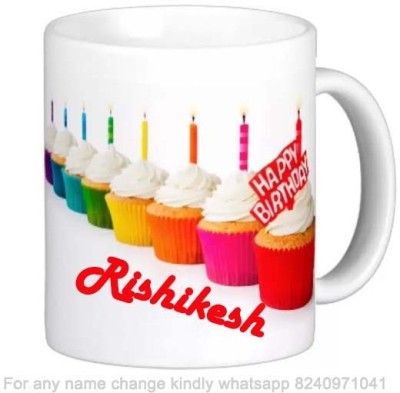 Exocticaa Happy Birthday Gift for Rishikesh Cake theme Message 022 Ceramic Coffee Mug(325 ml)