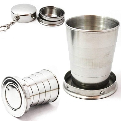 CUZWAVE Portable Folding Stainless Steel Travel Camping Water Mug Cup Glass Water/Juice Glass(300 ml, Steel, Silver)