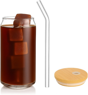 INDIWARRIOR Transparent Leakproof Glass Jar Cup with Bamboo Lid & Straw | Reusable Glass Tumbler(540 ml)