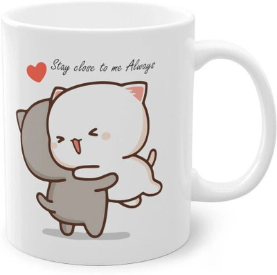 FlashTale Goma & Peach Stay Close to me Always printed gift for couple white Ceramic Coffee Mug(350 ml, Pack of 6)