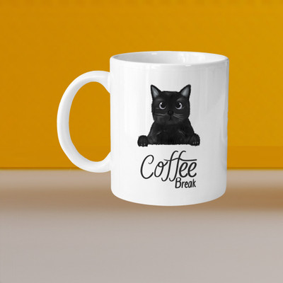 Print Ginnie 101_Perfect for Coffee and Tea - Single Pack VM Cat Coffee Break L Ceramic Coffee Mug(325 ml)