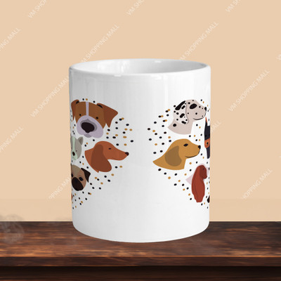 Print Ginnie 101_Perfect for Coffee and Tea - With Keychain VM Dog L H Ceramic Coffee Mug(325 ml, Pack of 2)