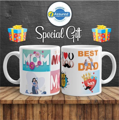 Artgenics MOM DAD EVER Ceramic Coffee, Gift for Parents, Anniversary, Birthday, Mummy Papa Set of 2 (325ml) Ceramic Coffee Mug(325 ml, Pack of 2)