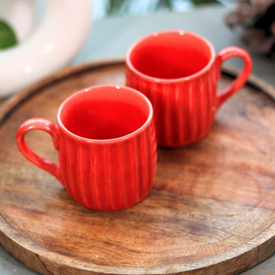 Rare Planet Handcrafted Ceramic Coffee with Vibrant Red Textured Design Set of 1 Ceramic Coffee Mug(170 ml)