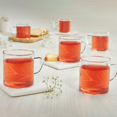 BOROSIL Vision Emma Cut Design 6pc Tea/Coffee 190ml Classic Set, Lightweight Glass Coffee Mug(190 ml, Pack of 6)