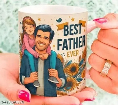 Manorath BEST FATHER EVER (2) Ceramic Printed Coffee Design, Durable & Microwave Safe Ceramic Coffee Mug(345 ml)