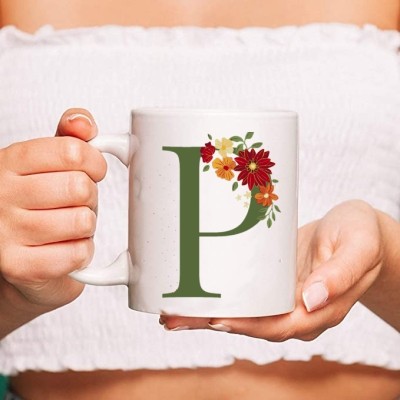 PRINT YOUR DREAM Alphabet 'P' Printed Ceramic Gift Wedding Engagement Anniversary Newlyweds Ceramic Coffee Mug(330 ml)